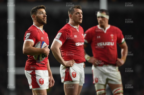 070320 - England v Wales - Guinness Six Nations - Rhys Webb, Ryan Elias and Aaron Shingler of Wales look dejected