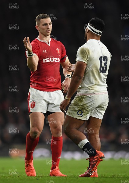 070320 - England v Wales - Guinness Six Nations - George North of Wales shakes hands with Manu Tuilagi of England after Tuilagi is shown a red card