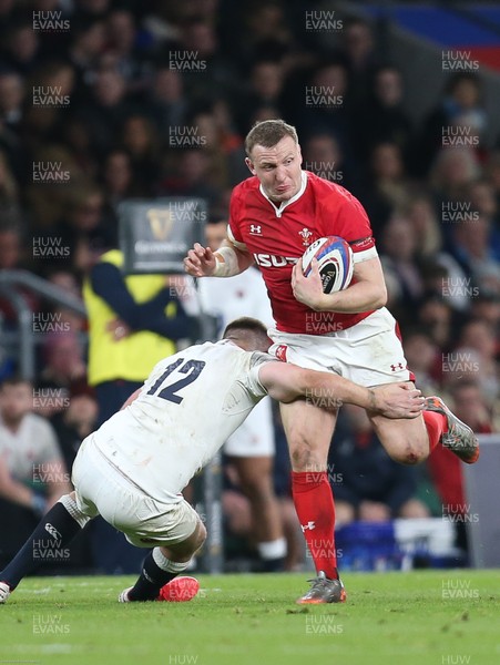 070320 - England v Wales, Guinness Six Nations 2020 - Hadleigh Parkes of Wales is tackled by Owen Farrell of England