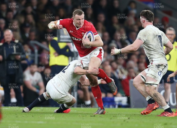 070320 - England v Wales, Guinness Six Nations 2020 - Hadleigh Parkes of Wales is tackled by Owen Farrell of England