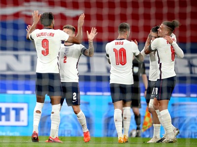 081020 - England v Wales - International Friendly -  Dominic Calvert-Lewin of England celebrates scoring goal with Kieran Trippier (2)