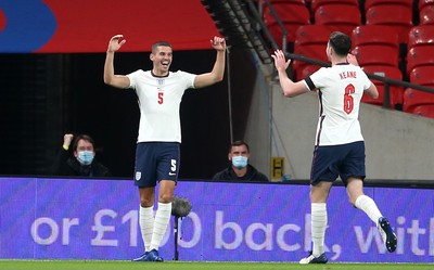 081020 - England v Wales - International Friendly -  Conor Coady (5) of England celebrates scoring goal