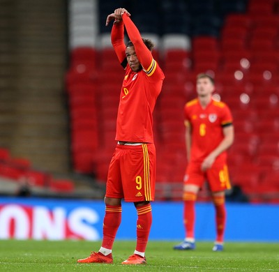 081020 - England v Wales - International Friendly -  Tyler Roberts of Wales looks dejected after second England goal