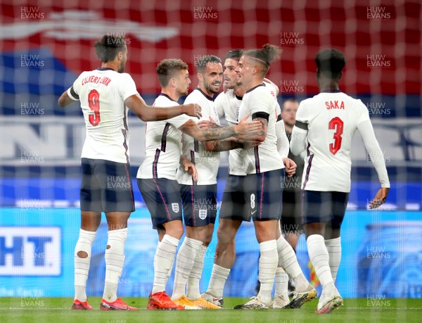 081020 - England v Wales - International Friendly -  Dominic Calvert-Lewin (9) of England celebrates scoring goal with team mates