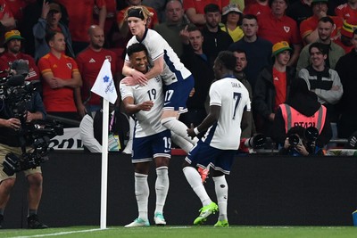 091025 - England v Wales - International Friendly - Ollie Watkins of England celebrates scoring a goal with team mates