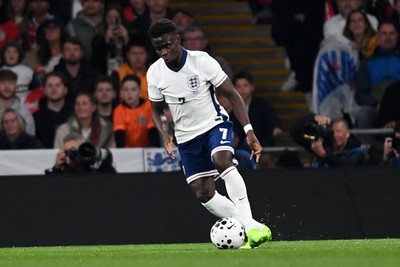 091025 - England v Wales - International Friendly - Bukayo Saka of England scores Englands third goal of the match