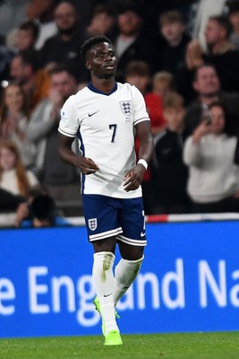 091025 - England v Wales - International Friendly - Bukayo Saka of England scores Englands third goal of the match