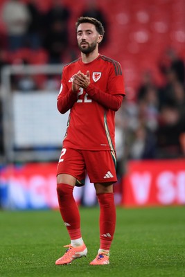 091025 - England v Wales - International Friendly - Josh Sheehan of Wales applauding fans at full time