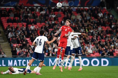 091025 - England v Wales - International Friendly - Joe Rodon of Wales heads on goal