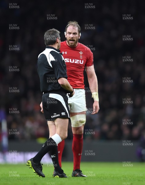100218 - England v Wales - NatWest 6 Nations - Alun Wyn Jones of Wales talks to Referee Jerome Garces
