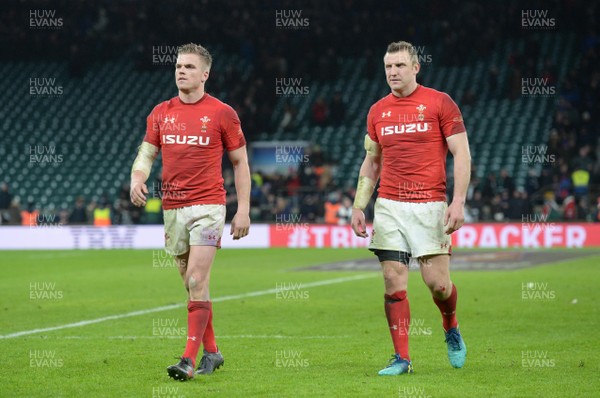 100218 - England v Wales - NatWest 6 Nations - Gareth Anscombe and Hadleigh Parkes of Wales look dejected