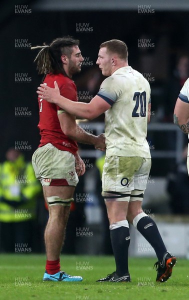 100218 - England v Wales - Natwest 6 Nations - Josh Navidi of Wales and Sam Underhill of England shake hands at full time