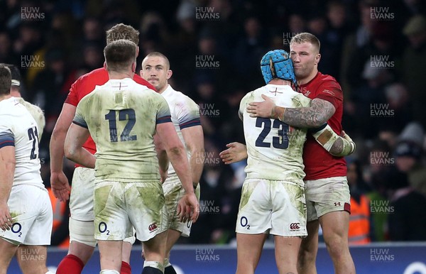 100218 - England v Wales - Natwest 6 Nations - Jack Nowell of England and Ross Moriarty of Wales shake hands at full time