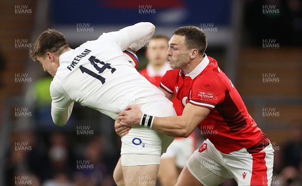 100224 - England v Wales - Guinness 6 Nations - Tommy Freeman of England is tackled by George North of Wales 