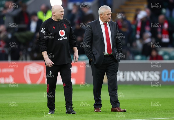 100224 - England v Wales, Guinness 6 Nations 2024 - Wales head coach Warren Gatland, right, with Wales assistant coach Neil Jenkins