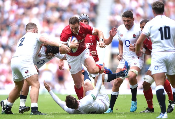 110819 - England v Wales - Quilter International - George North of Wales is tackled by Elliot Daly of England