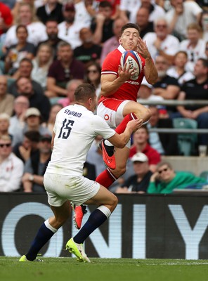 120823 - England v Wales - Summer Nations Series - Freddie Steward of England receives a yellow card for his tackle on Josh Adams of Wales 