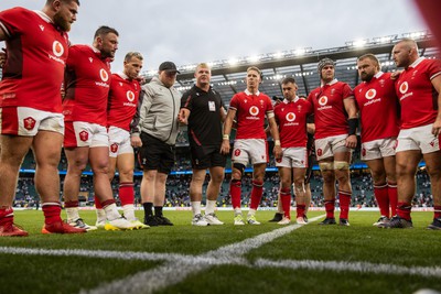 120823 - England v Wales - Summer Nations Series - Dewi Lake of Wales leads the team huddle at full time