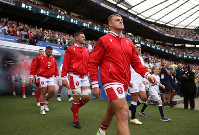 120823 - England v Wales - Summer Nations Series - Dewi Lake of Wales walks out the tunnel along side Owen Farrell of England 