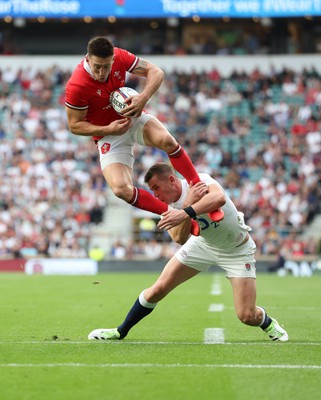 120823 - England v Wales, Summer Nations Series 2023 - Josh Adams of Wales is tackled in the air by Freddie Steward of England, resulting in a penalty try