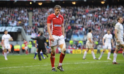 250212 - England v Wales - RBS Six Nations 2012 -Rhys Priestland of Wales leaves the field after being shown a yellow card