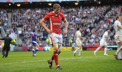 250212 - England v Wales - RBS Six Nations 2012 -Rhys Priestland of Wales leaves the field after being shown a yellow card