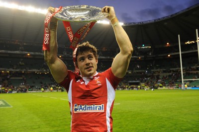 250212 - England v Wales - RBS Six Nations 2012 -Leigh Halfpenny of Wales celebrates winning the tripple crown