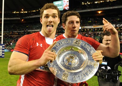 250212 - England v Wales - RBS Six Nations 2012 -George North and Alex Cuthbert of Wales celebrate winning the tripple crown