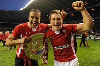 250212 - England v Wales - RBS Six Nations 2012 -Jamie Roberts and Jonathan Davies of Wales celebrate winning the tripple crown