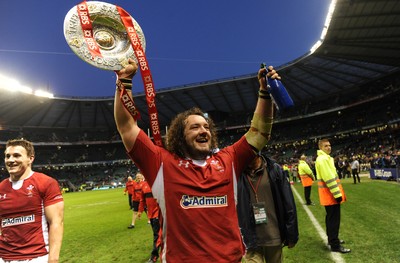 250212 - England v Wales - RBS Six Nations 2012 -Adam Jones of Wales celebrates winning the tripple crown