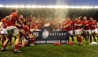 250212 - England v Wales - RBS Six Nations 2012 -Wales players celebrate winning the tripple crown