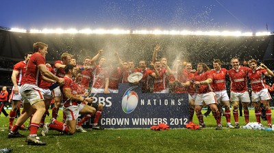 250212 - England v Wales - RBS Six Nations 2012 -Wales players celebrate winning the tripple crown