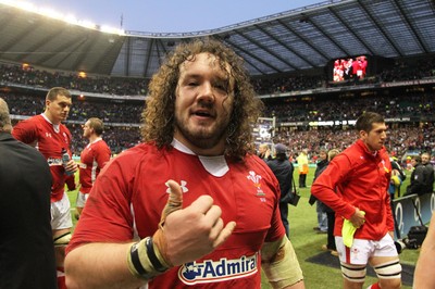 250212 England v WalesWales' Adam Jones celebrates winning the Triple Crown