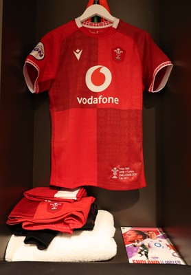 250426 - England v Wales, 2026 Guinness Women’s 6 Nations - Freya Bell’s Wales match jersey hanging in the changing room ahead of the match on her first cap