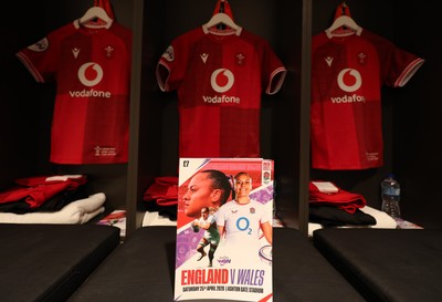250426 - England v Wales, 2026 Guinness Women’s 6 Nations - Freya Bell’s Wales match jersey hanging in the changing room ahead of the match on her first cap
