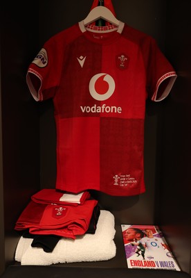 250426 - England v Wales, 2026 Guinness Women’s 6 Nations - Freya Bell’s Wales match jersey hanging in the changing room ahead of the match on her first cap