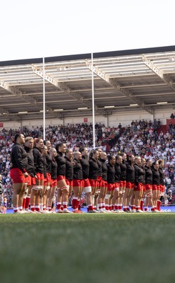 250426 - England v Wales, 2026 Guinness Women’s 6 Nations - The Wales team line up for the anthems ahead of the match