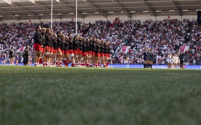 250426 - England v Wales, 2026 Guinness Women’s 6 Nations - The Wales team line up for the anthems ahead of the match