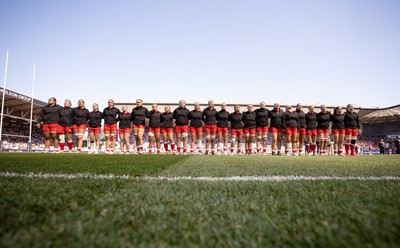 250426 - England v Wales, 2026 Guinness Women’s 6 Nations - The Wales team line up for the anthems ahead of the match