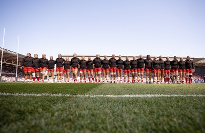 250426 - England v Wales, 2026 Guinness Women’s 6 Nations - The Wales team line up for the anthems ahead of the match