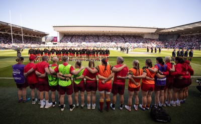 250426 - England v Wales, 2026 Guinness Women’s 6 Nations - The Wales team line up for the anthems ahead of the match