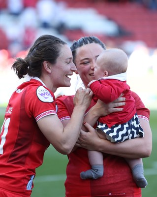 250426 - England v Wales, 2026 Guinness Women’s 6 Nations - Jasmine Joyce of Wales and Alisha Joyce of Wales with Ralphie at the end of the match