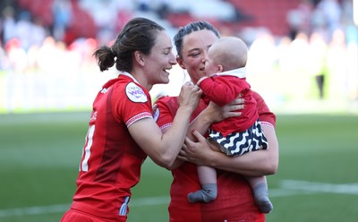 250426 - England v Wales, 2026 Guinness Women’s 6 Nations - Jasmine Joyce of Wales and Alisha Joyce of Wales with Ralphie at the end of the match
