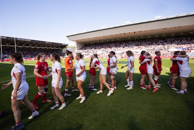 250426 - England v Wales, 2026 Guinness Women’s 6 Nations - Players embrace each other at the end of the match