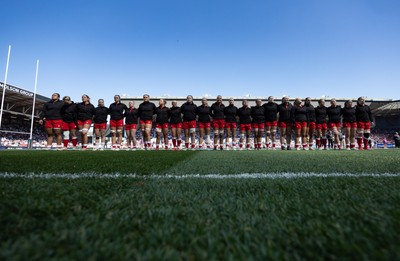 250426 - England v Wales, 2026 Guinness Women’s 6 Nations - Wales line up for the anthems ahead of the match