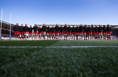 250426 - England v Wales, 2026 Guinness Women’s 6 Nations - Wales line up for the anthems ahead of the match