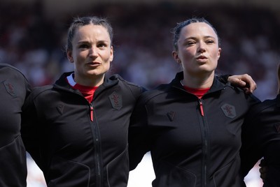 250426 - England v Wales, 2026 Guinness Women’s 6 Nations - Left to right, Jasmine Joyce of Wales and Alisha Joyce of Wales line up for the anthems ahead of the match