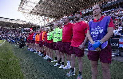 250426 - England v Wales, 2026 Guinness Women’s 6 Nations - Wales management line up for the anthems ahead of the match