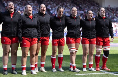 250426 - England v Wales, 2026 Guinness Women’s 6 Nations - Wales line up for the anthems ahead of the match