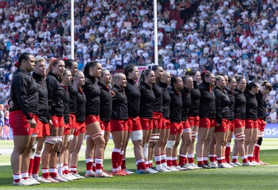 250426 - England v Wales, 2026 Guinness Women’s 6 Nations - Wales line up for the anthems ahead of the match